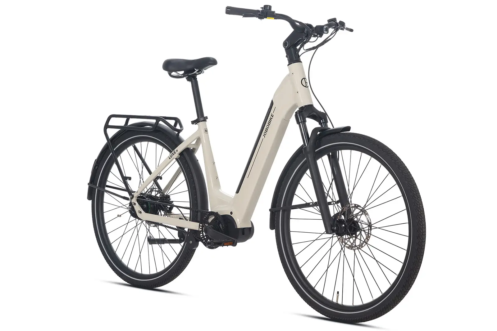 Luxe-Beige urban commuter bicycle with smooth belt transmission