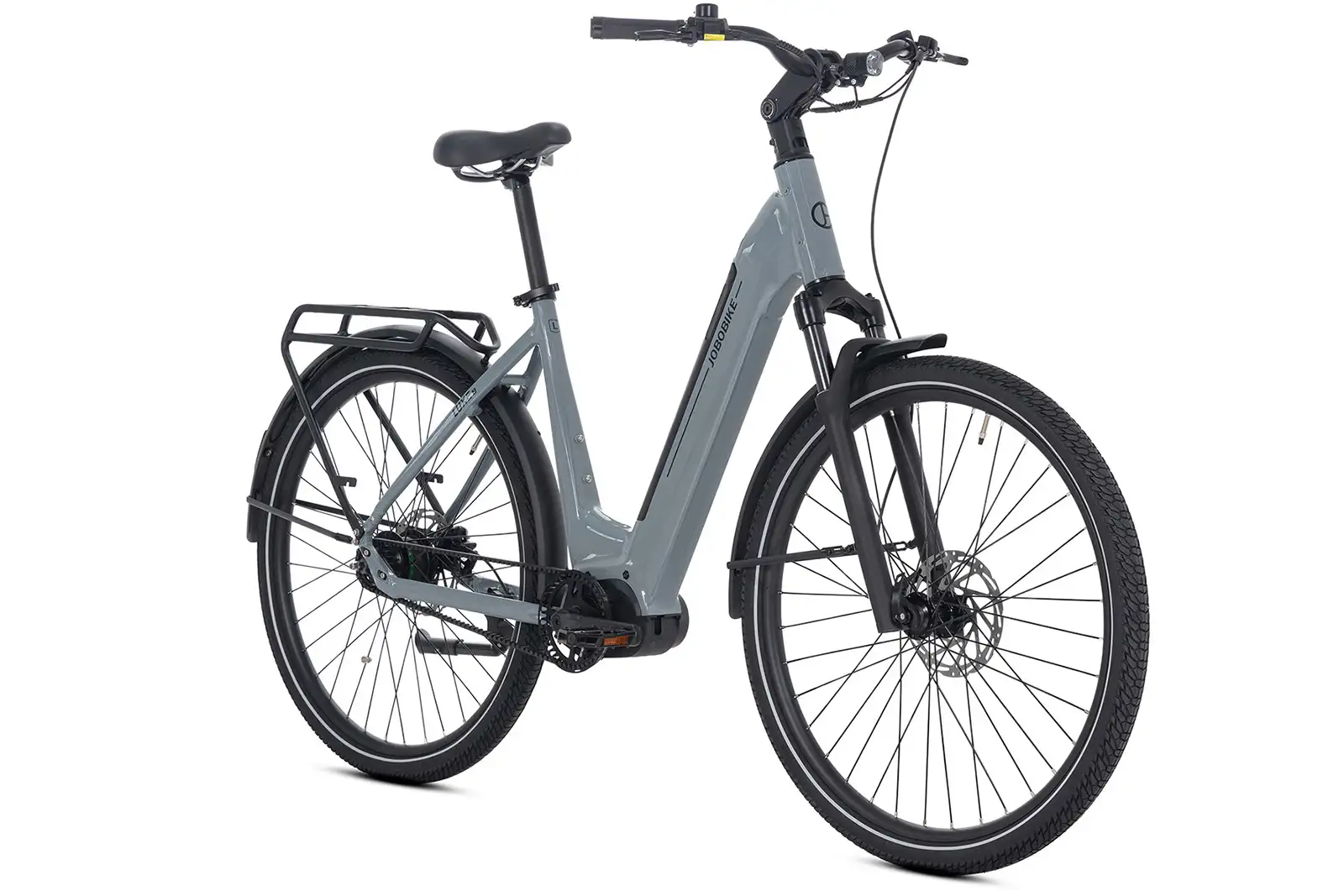 Luxe Urban silver grey electric bike with mid-drive system